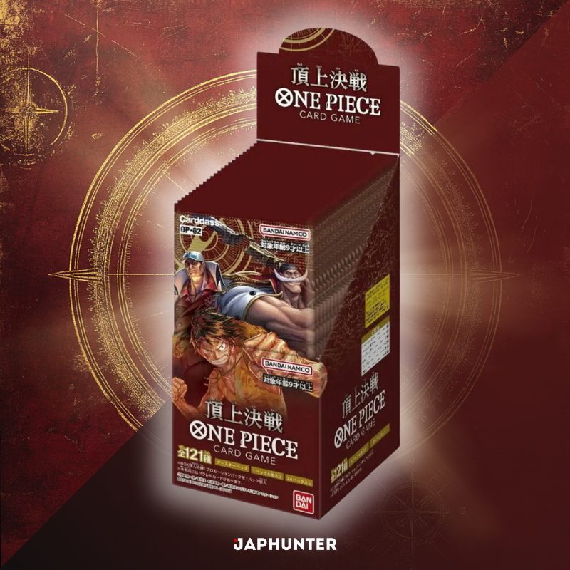 One Piece OP-02 Paramount War, sealed Japanese-edition booster display
